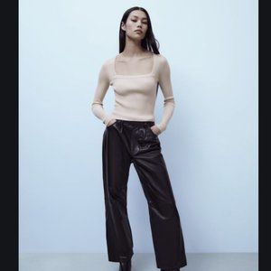 Zara Square Neck Knit Sweater in Cream